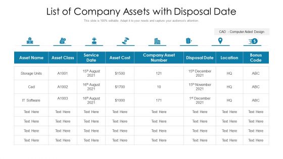 List Of Company Assets With Disposal Date Ppt PowerPoint Presentation Layouts Themes PDF List Of Company Assets With Disposal Date Ppt PowerPoint Presentation Layouts Themes PDF