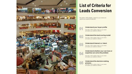 List Of Criteria For Leads Conversion Ppt PowerPoint Presentation Gallery Inspiration PDF List Of Criteria For Leads Conversion Ppt PowerPoint Presentation Gallery Inspiration PDF