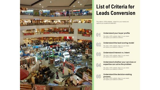 List Of Criteria For Leads Conversion Ppt PowerPoint Presentation Gallery Inspiration PDF