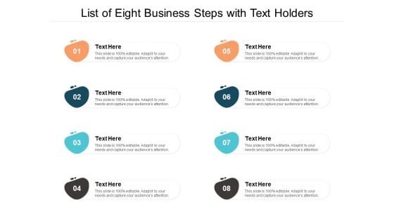 List Of Eight Business Steps With Text Holders Ppt PowerPoint Presentation Show Clipart