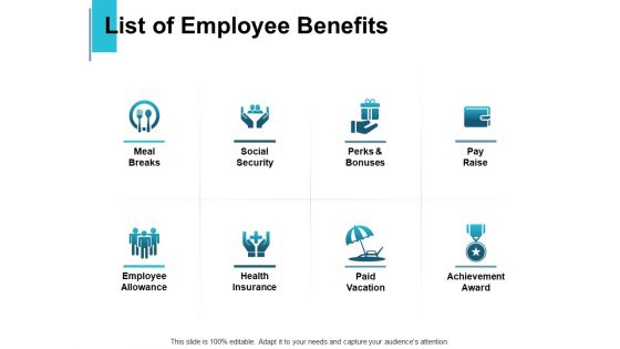 List Of Employee Benefits Health Insurance Ppt PowerPoint Presentation Icon Aids