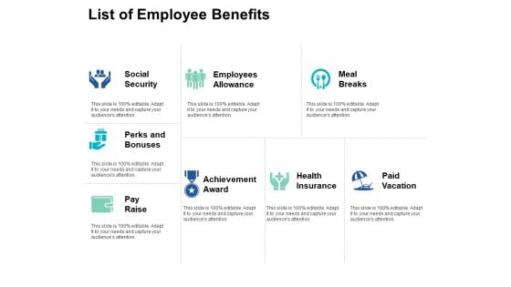 List Of Employee Benefits Paid Vacation Ppt PowerPoint Presentation Inspiration Graphics