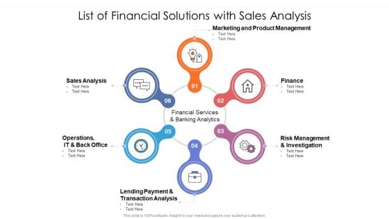 List Of Financial Solutions With Sales Analysis Ppt PowerPoint Presentation Gallery Slides PDF