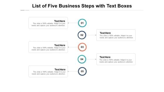 List Of Five Business Steps With Text Boxes Ppt PowerPoint Presentation Model Rules