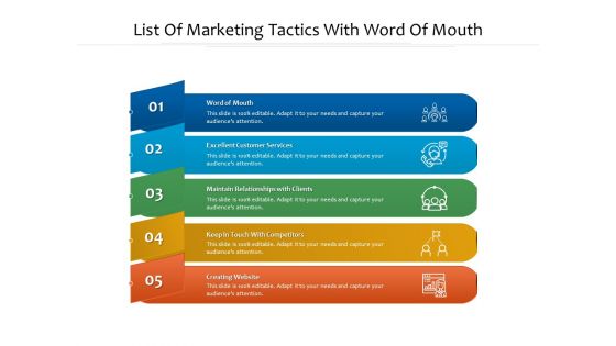 List Of Marketing Tactics With Word Of Mouth Ppt PowerPoint Presentation File Infographics PDF List Of Marketing Tactics With Word Of Mouth Ppt PowerPoint Presentation File Infographics PDF