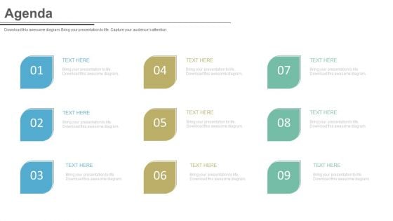 List Of Nine Agenda Points Powerpoint Slides