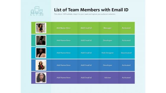 List Of Team Members With Email ID Ppt PowerPoint Presentation File Inspiration PDF