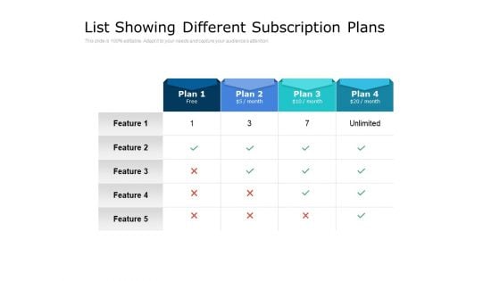 List Showing Different Subscription Plans Ppt PowerPoint Presentation Summary Graphic Images