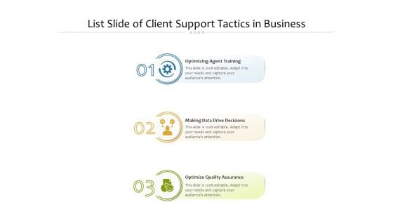 List Slide Of Client Support Tactics In Business Ppt PowerPoint Presentation Gallery Gridlines PDF