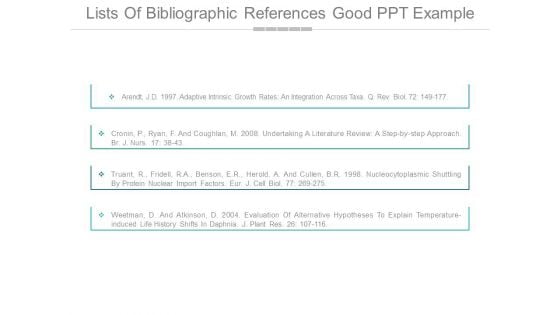 Lists Of Bibliographic References Good Ppt Example