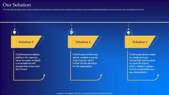 Live Audio Chat Platform Fundraising Pitch Deck Our Solution Graphics PDF Live Audio Chat Platform Fundraising Pitch Deck Our Solution Graphics PDF