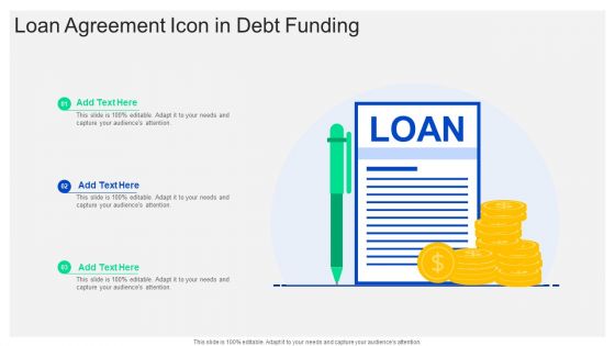 Loan Agreement Icon In Debt Funding Background PDF