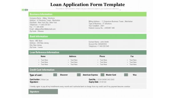 Loan Application Form Template Ppt PowerPoint Presentation File Visual Aids PDF