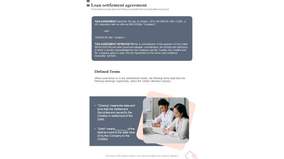 Loan Settlement Agreement One Pager Sample Example Document