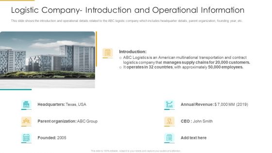 Logistic Company Introduction And Operational Information Designs PDF