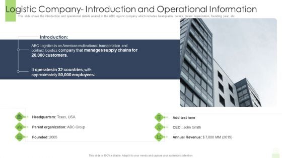 Logistic Company Introduction And Operational Information Ppt Portfolio Picture PDF Logistic Company Introduction And Operational Information Ppt Portfolio Picture PDF