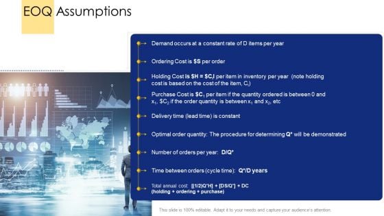 Logistic Network Administration Solutions EOQ Assumptions Ppt Icon Format Ideas PDF