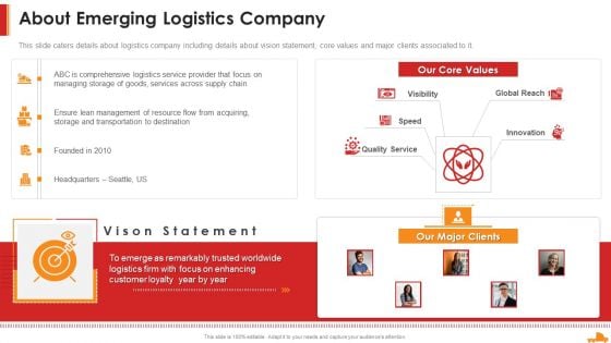 Logistics Company Capital Funding Elevator About Emerging Logistics Company Designs PDF
