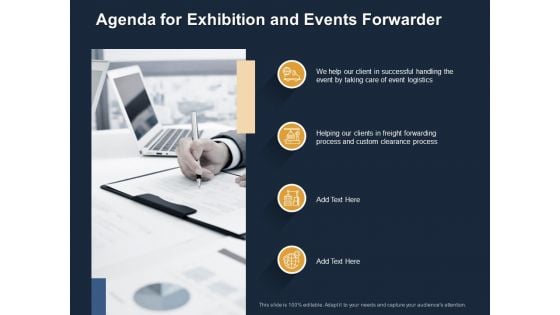 Logistics Events Agenda For Exhibition And Events Forwarder Ppt Model Guide PDF