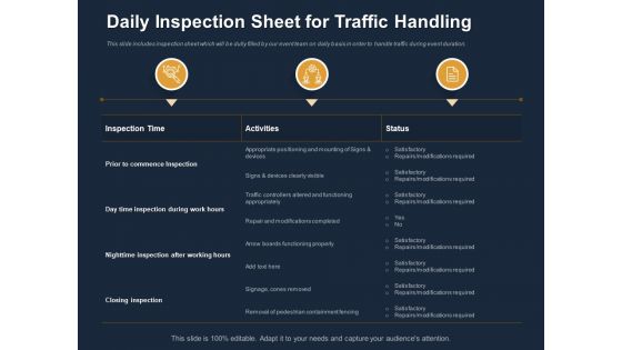 Logistics Events Daily Inspection Sheet For Traffic Handling Ppt Styles Professional PDF