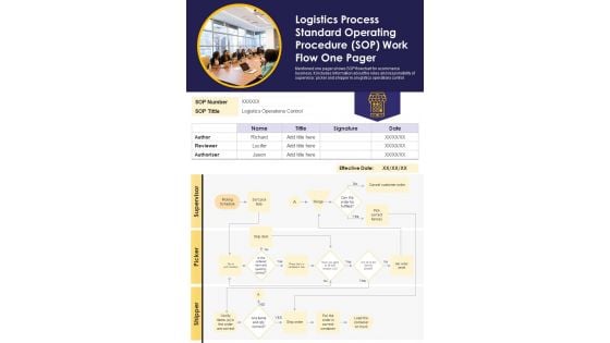 Logistics Process Standard Operating Procedure SOP Work Flow One Pager PDF Document PPT Template Logistics Process Standard Operating Procedure SOP Work Flow One Pager PDF Document PPT Template
