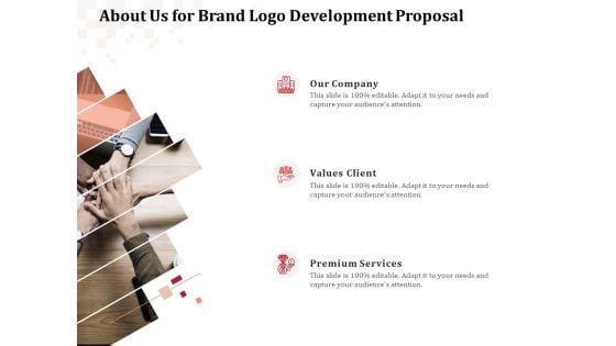 Logo Design About Us For Brand Logo Development Proposal Ppt Icon Clipart PDF