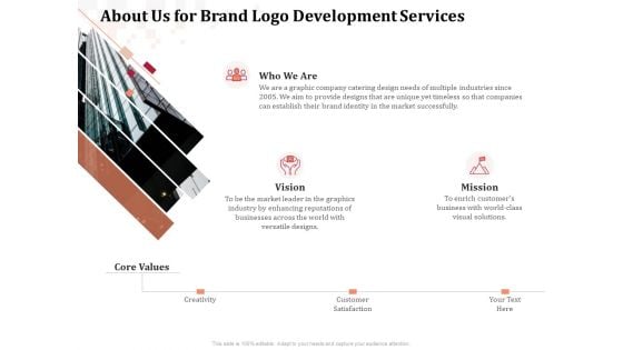 Logo Design About Us For Brand Logo Development Services Ppt Outline Styles PDF