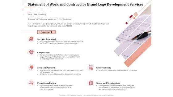 Logo Design Statement Of Work And Contract For Brand Logo Development Services Icons PDF