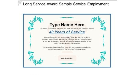 Long Service Award Sample Service Employment Ppt PowerPoint Presentation Pictures Background Images