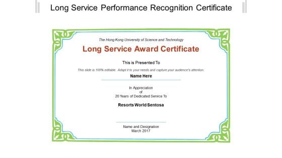 Long Service Performance Recognition Certificate Ppt PowerPoint Presentation File Images