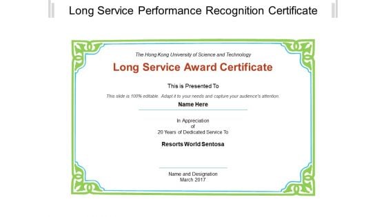 Long Service Performance Recognition Certificate Ppt PowerPoint Presentation File Images