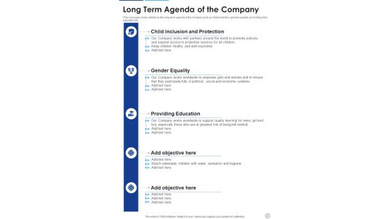 Long Term Agenda Of The Company One Pager Documents