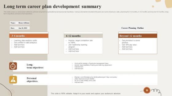 Long Term Career Plan Development Summary Diagrams PDF