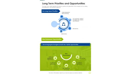 Long Term Priorities And Opportunities One Pager Documents