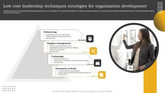 Low Cost Leadership Techniques Strategies For Organization Development Clipart PDF