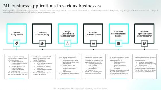 ML Business Applications In Various Businesses Professional PDF