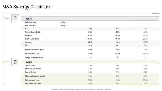 M And A Synergy Calculation Mergers And Acquisitions Synergy Ppt Summary Styles PDF