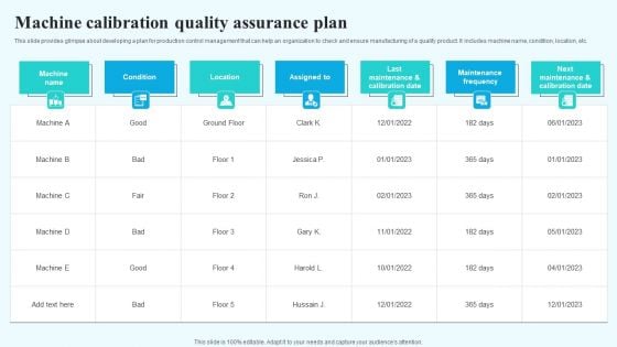 Machine Calibration Quality Assurance Plan Professional PDF