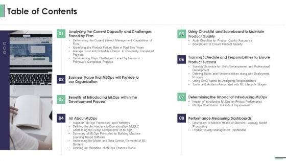Machine Learning Development And Operations Cycle IT Table Of Contents Brochure PDF Machine Learning Development And Operations Cycle IT Table Of Contents Brochure PDF