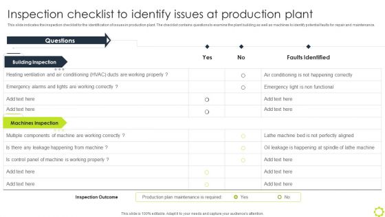 Machine Repairing And Servicing Inspection Checklist To Identify Issues At Production Formats PDF