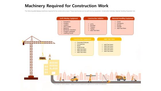 Machinery Required For Construction Management Work Ppt Outline Background PDF