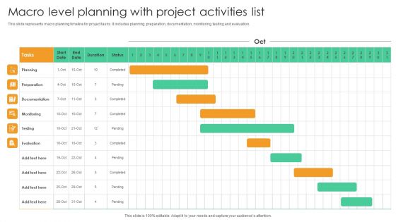 Macro Level Planning With Project Activities List Pictures PDF