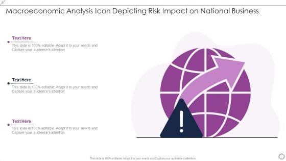 Macroeconomic Analysis Icon Depicting Risk Impact On National Business Infographics PDF