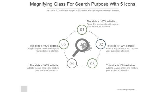 Magnifying Glass For Search Purpose With 5 Icons Ppt PowerPoint Presentation Pictures