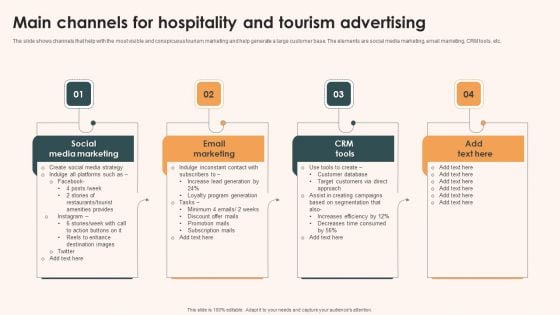 Main Channels For Hospitality And Tourism Advertising Brochure PDF Main Channels For Hospitality And Tourism Advertising Brochure PDF