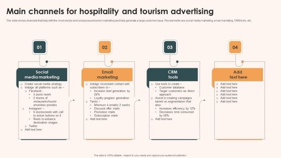 Main Channels For Hospitality And Tourism Advertising Brochure PDF