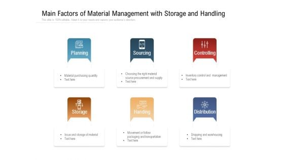 Main Factors Of Material Management With Storage And Handling Ppt PowerPoint Presentation Icon Show PDF