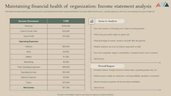 Maintaining Financial Health Of Organization Income Statement Analysis Themes PDF