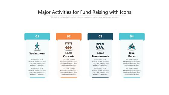 Major Activities For Fund Raising With Icons Ppt PowerPoint Presentation Infographic Template Diagrams PDF