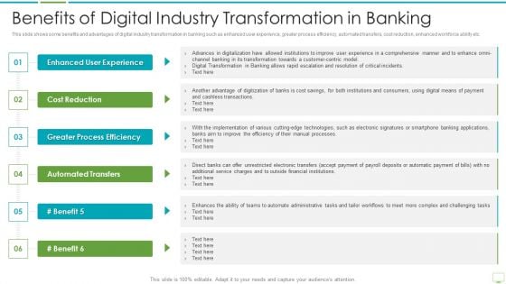 Major Advantages Of Banking Industry Revolution Benefits Of Digital Industry Topics PDF